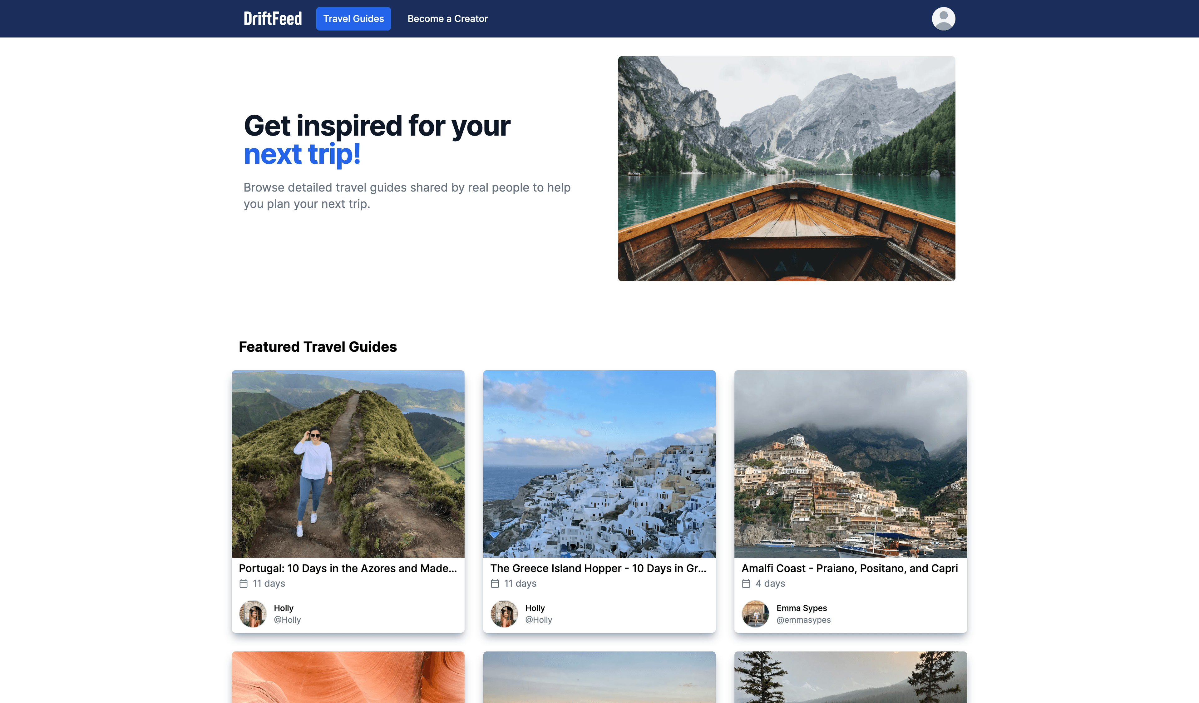  A screenshot of the DriftFeed homepage as of May 2023.